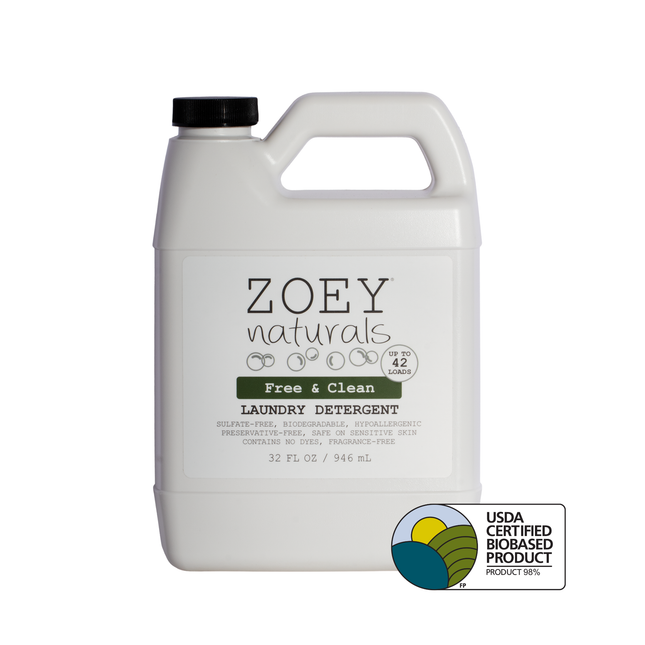 Zoey Naturals Free & Clean Laundry Detergent | Fragrance Free for Sensitive Skin, Plant Based